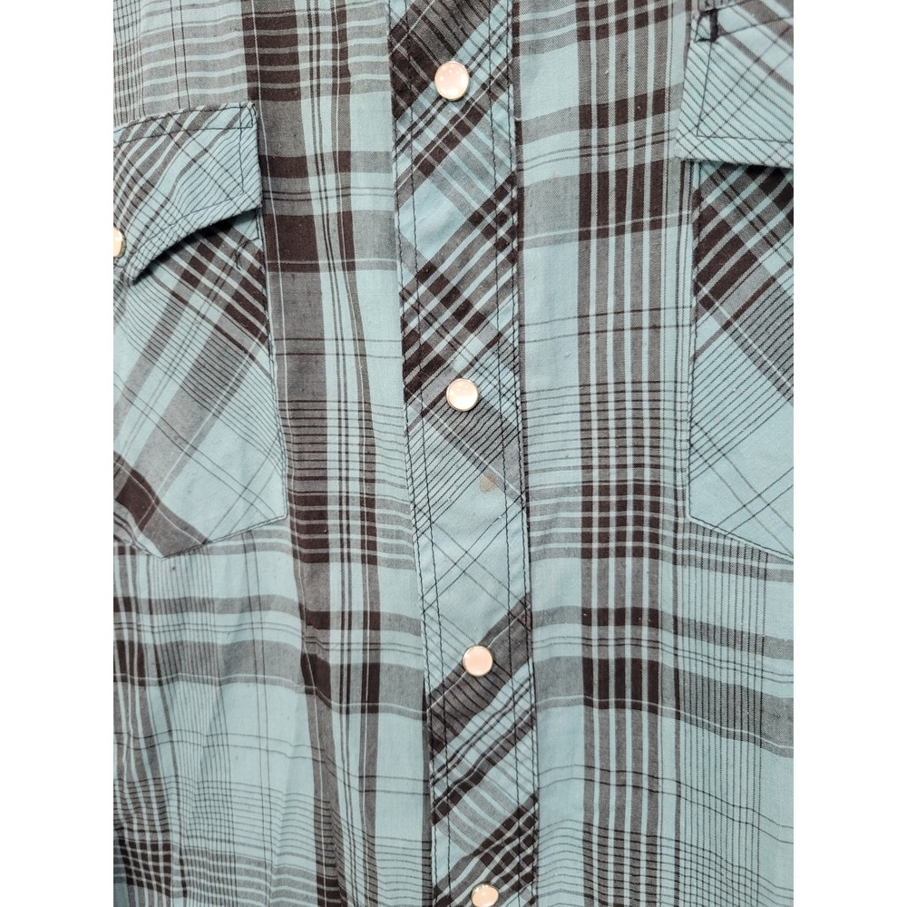 Wrangler Cowboy Cut Western‎ Shirt Mens 16-35 Turquoise Black Plaid Pearl Snap - Picture 4 of 7